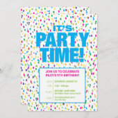 カラフルな誕生日パーティーの招待状、楽しくて色鮮やか 招待状 (正面/裏面)