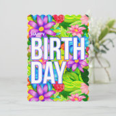 カラフルな誕生日フラワーカード - 手描きデザイン 招待状 (スタンド正面)