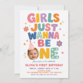 カラフルな誕生日写真1色の女の子 招待状 (正面)