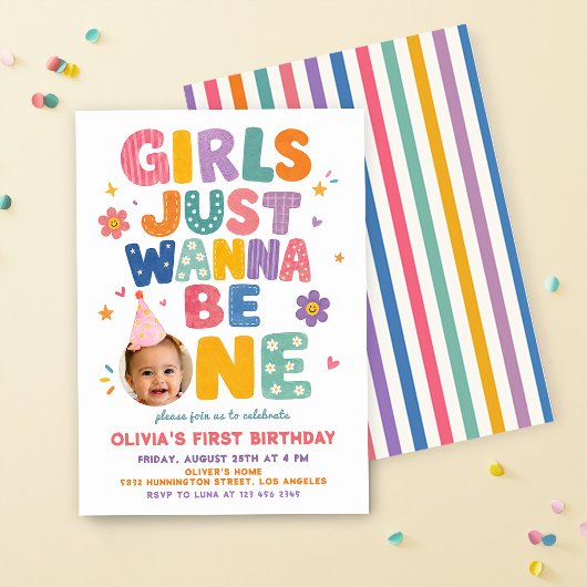 カラフルな誕生日写真1色の女の子 招待状