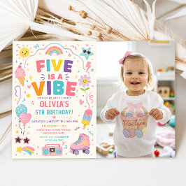 カラフルな誕生日写真「Five Is a Vibe」 招待状