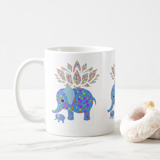 カラフルな象の青いマグカップ コーヒーマグカップ (ドーナツ)