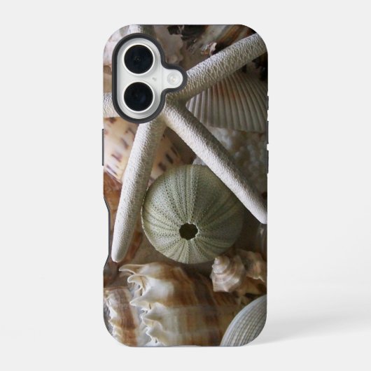 カラフルな貝殻とヒトデ iPhone 16ケース (裏面)