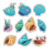 カラフルな貝殻と海洋生物 シール (正面)