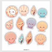 カラフルな貝殻と海洋生物 シール (シート)
