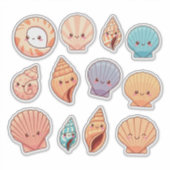 カラフルな貝殻と海洋生物 シール (正面)