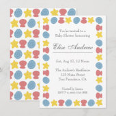 カラフルな貝殻の模様のベビーシャワー 招待状 (正面/裏面)