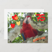カラフルな赤いインコの75歳誕生日ポストカード ポストカード (正面/裏面)