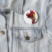 カラフルな赤いマコワの水彩画デザイン 缶バッジ (インサイチュ)