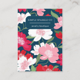 カラフルな赤い花柄のイヤリング ディスプレイカード 名刺