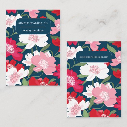カラフルな赤い花柄のイヤリング ディスプレイカード 名刺 (正面/裏面)
