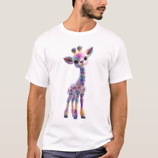 カラフルな赤ちゃんキリンのメンズ Tシャツ (正面)