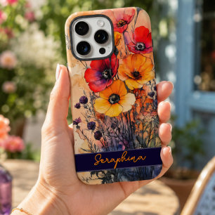 カラフルな赤と黄色の野の花のカスタムデザイン iPhone 16 PRO MAXケース