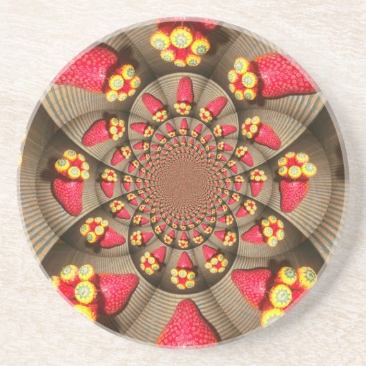 カラフルな赤の喜び:いちごの万華鏡アート コースター (正面)