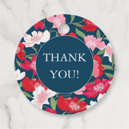 カラフルな赤の花柄 青い感謝 フェイバータグ