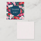 カラフルな赤ピンクの花柄 青いブラッシュの感謝カード エンクロージャーカード (正面/裏面)