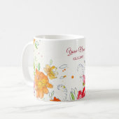 カラフルな赤黄色ピンクの花柄ウェディングパーティー コーヒーマグカップ (正面左)
