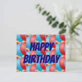 カラフルな赤黄色青い風船の誕生日おめでとう ポストカード (スタンド正面)