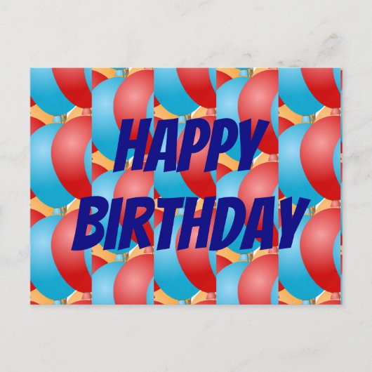 カラフルな赤黄色青い風船の誕生日おめでとう ポストカード (正面)