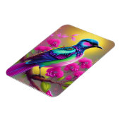 カラフルな超現実的鳥 ピンクの花 マグネット (左側)