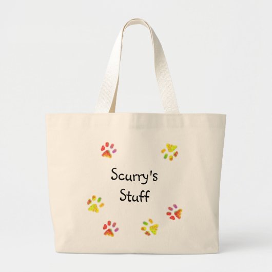 カラフルな足のプリントパーソナライズなペット物のバッグ ラージトートバッグ (正面)