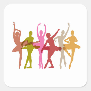 カラフルな踊りのバレリーナ スクエアシール
