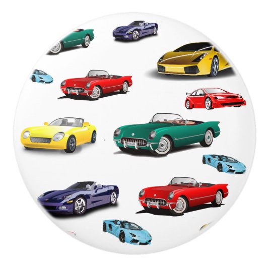 カラフルな車の少年たち セラミックノブ (正面)