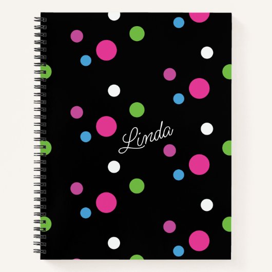 カラフルな輝きのドット 名前入り ジャーナル ノート (正面)
