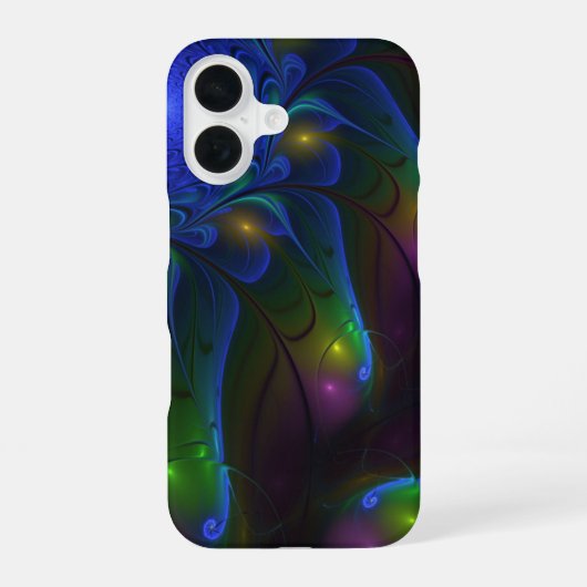 カラフルな輝きの抽象的モダントリッピー・フラクタル iPhone 16ケース (裏面)