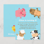 カラフルな農場の動物の誕生日パーティーの招待状 招待状 (正面/裏面)