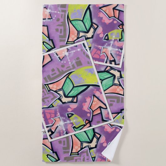 カラフルな通りの芸術のコラージュ ビーチタオル (正面)