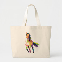 カラフルな連続した馬の種馬の騎手 ラージトートバッグ