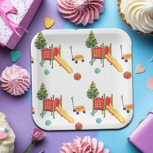 カラフルな遊び場の誕生日パーティー ペーパープレート