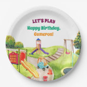 カラフルな遊び場の誕生日パーティー ペーパープレート (正面)