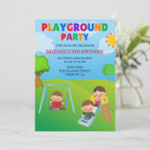 カラフルな遊び場 かわいい子供たちの公園 誕生日パーティー 招待状 (スタンド正面)