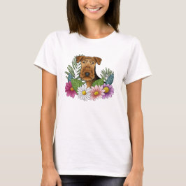 カラフルな野の花とエアデール・テリアの頭 Tシャツ