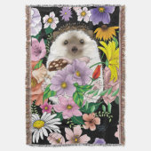 カラフルな野の花と森の可愛いハリネズミ スローブランケット (正面縦)
