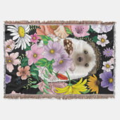 カラフルな野の花と森の可愛いハリネズミ スローブランケット (正面)