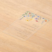 カラフルな野の花のウェディング アクリル招待状 (レイダウン)