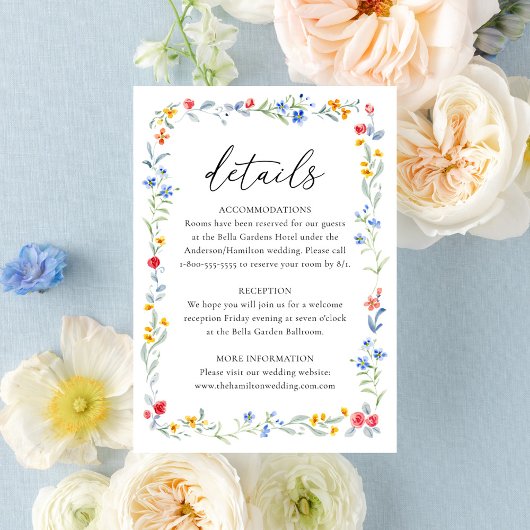 カラフルな野の花のエレガントな結婚式の詳細 エンクロージャーカード