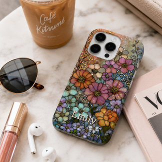 カラフルな野の花のステンドグラス オーダーメイドデザイン iPhone 16 PRO MAXケース