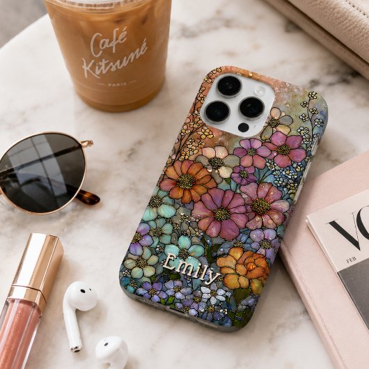 カラフルな野の花のステンドグラス オーダーメイドデザイン iPhoneケース