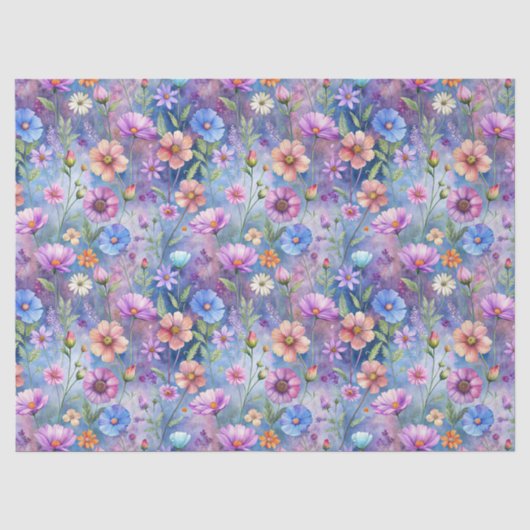カラフルな野の花のデコパージュ柄 薄葉紙 (正面)