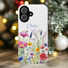 カラフルな野の花のフラワーパーソナライズドネーム iPhone 16ケース