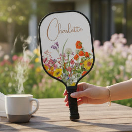 カラフルな野の花のボタニカル オーダーメイドネーム入り ピックルボールラケット