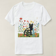 カラフルな野の花の中の黒猫 – コテージコア