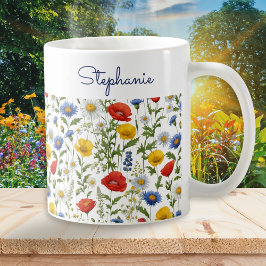 カラフルな野の花の個性的なフラワーデザイン コーヒーマグカップ