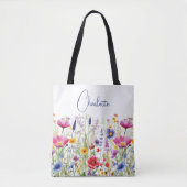 カラフルな野の花の名入れギフト トートバッグ (正面)