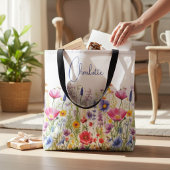 カラフルな野の花の名入れデザイン トートバッグ