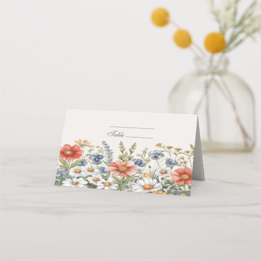 カラフルな野の花の名札 プレイスカード (正面)